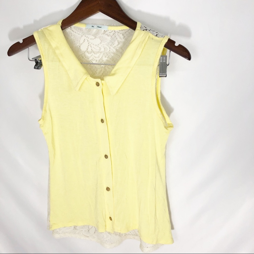 Blu Planet Yellow Collared Sleeveless Top small
